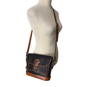 Dooney & Bourke Dover Bag Purse Black & Brown Pebbled Leather Duck Logo Vintage